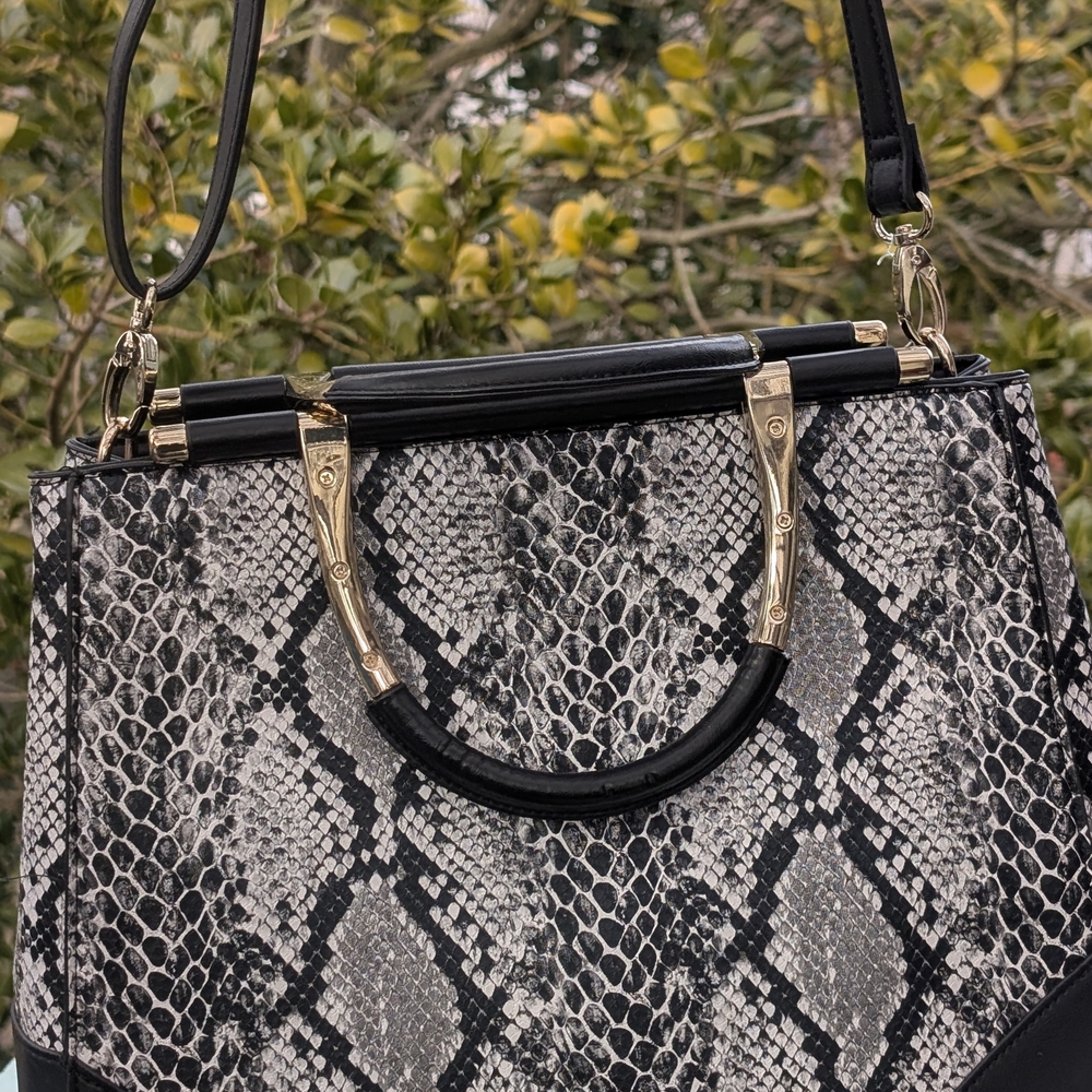 Kate Landry Black and Gray Snakeskin Shoulder Bag